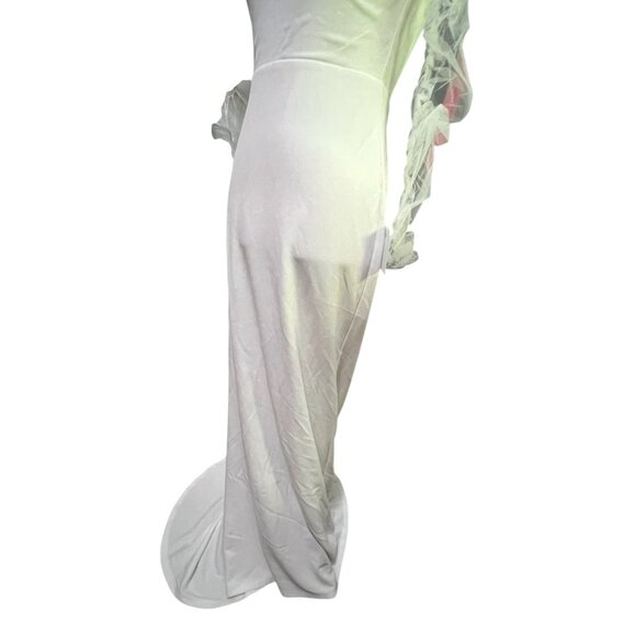 Lulus Beautifully Beloved White Mesh Off-the-Shoulder Dress with Train Sz Med - Picture 10 of 16